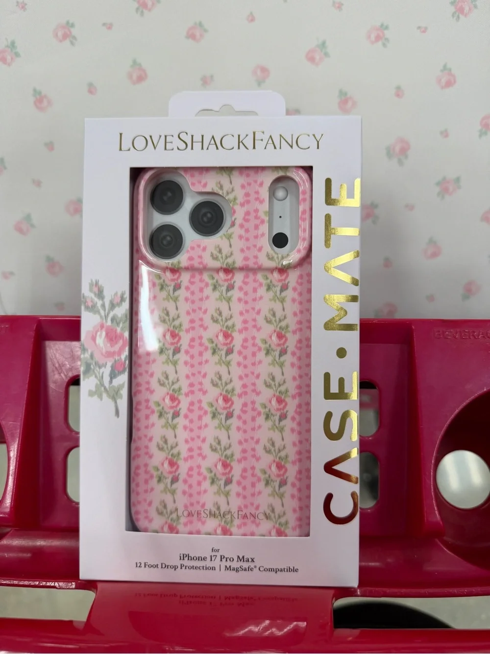 LoveShackFancy Pink Floral iPhone 17 Pro Max Case with Pink Magnetic Loop Grip